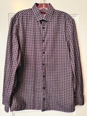 Soul of London Paisley Button Down Shirt 15.5 M Red Blue White Preppy Academia